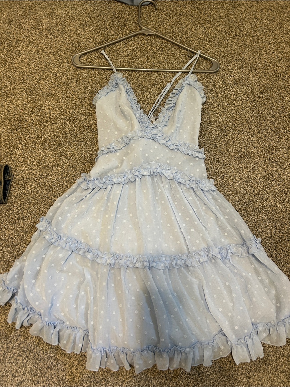 For Love & Lemons Light Blue Ruffle Tiered Dress